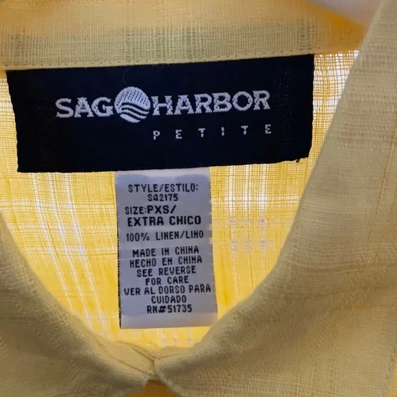 Sag Harbor Petite Women’s Linen Yellow Button Down Long-Sleeve Top PXS - Picture 3 of 5